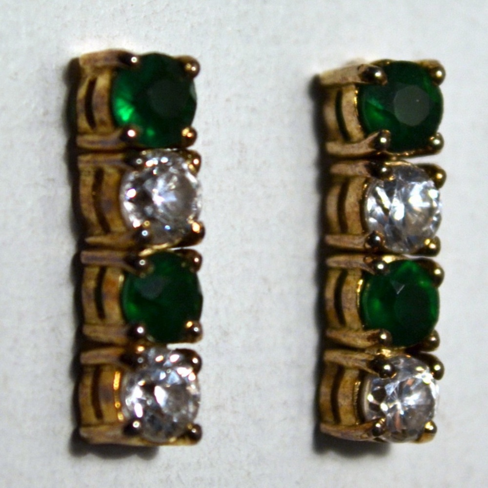Rhinestone and Green Crystal Gold Plated Earrings
